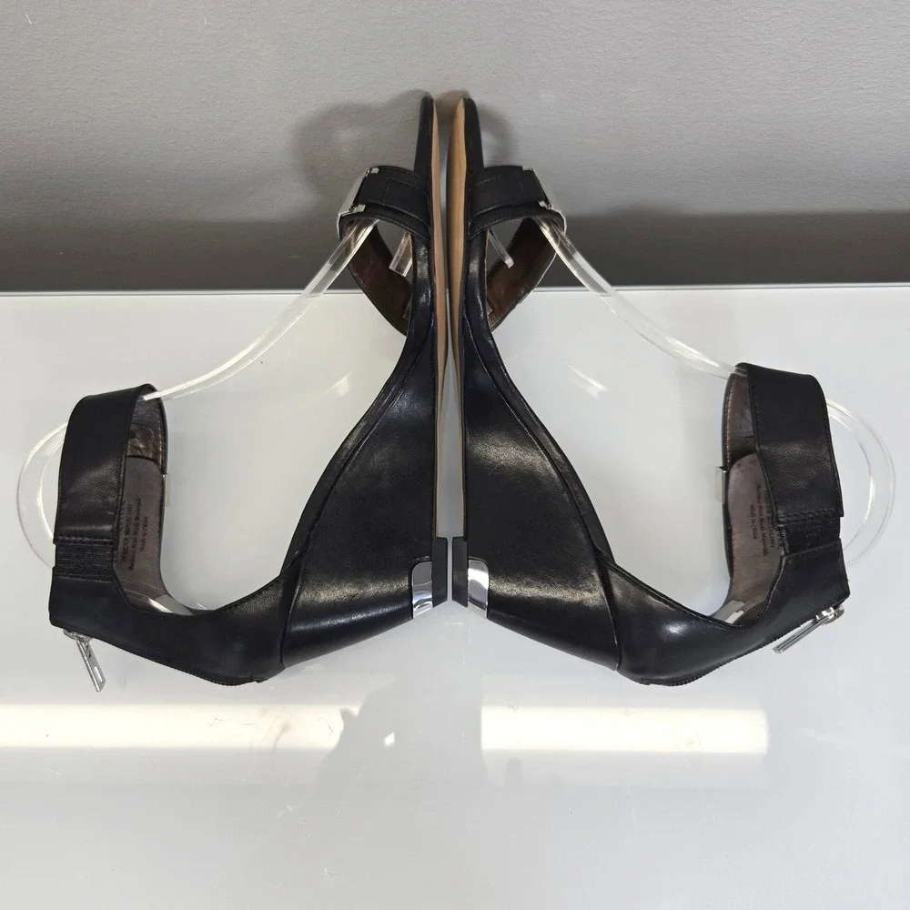 Sam Edelman Serena Wedge Sandals 7.5 Black Leather Silver Metal Indie Sleaze Y2K